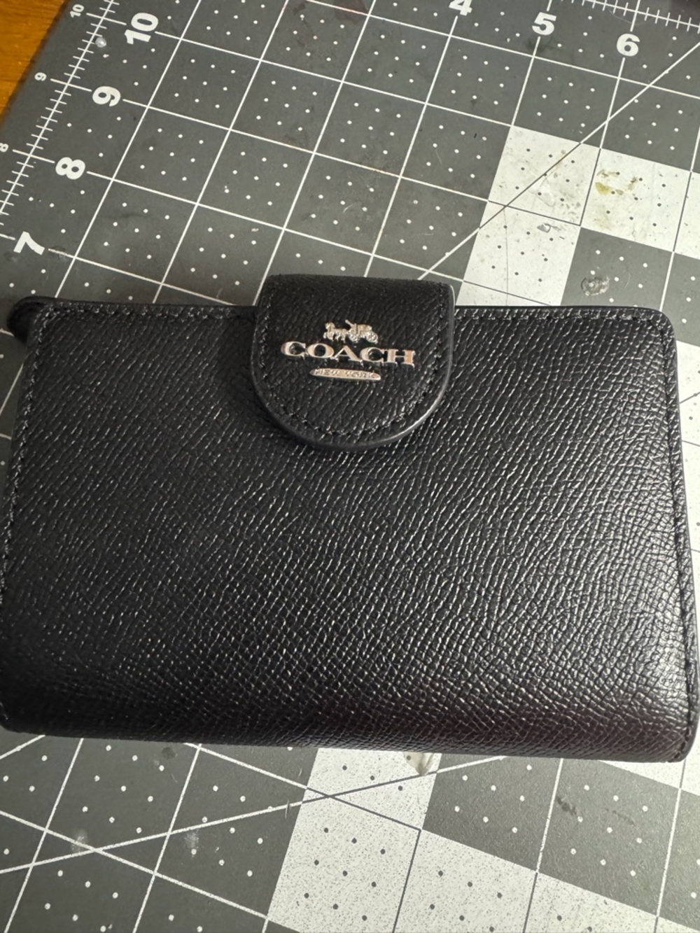 Coach Black Textured Leather Card Wallet with ID Window